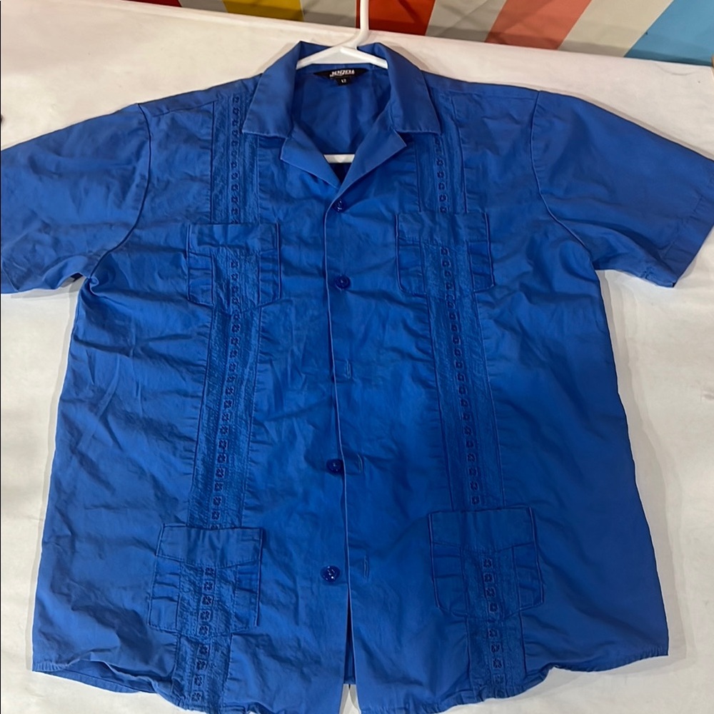 Youth Blue Short Sleeve cuban Shirt